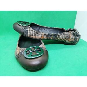 Tory Burch Aaden Wool Brown Plaid Ballet Flats Womens Shoes Size 8